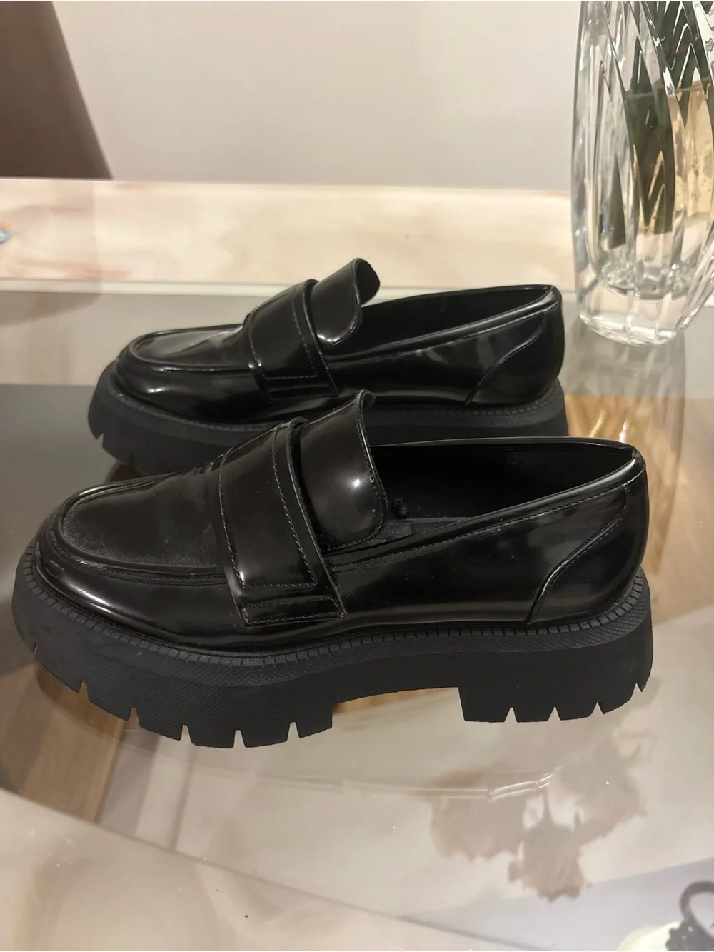 Black Chunky Platform Penny Loafers for Women size 36